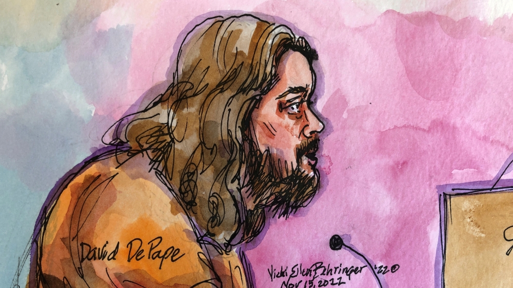 David Wayne DePape appears at US District Court before US Magistrate Judge Alex Tse for a hearing on federal charges over the attack on Paul Pelosi, husband of US Speaker of the House, Nancy Pelosi, in San Francisco, California, US, November 15, 2022 in a courtroom sketch. (REUTERS/Vicki Behringer)
