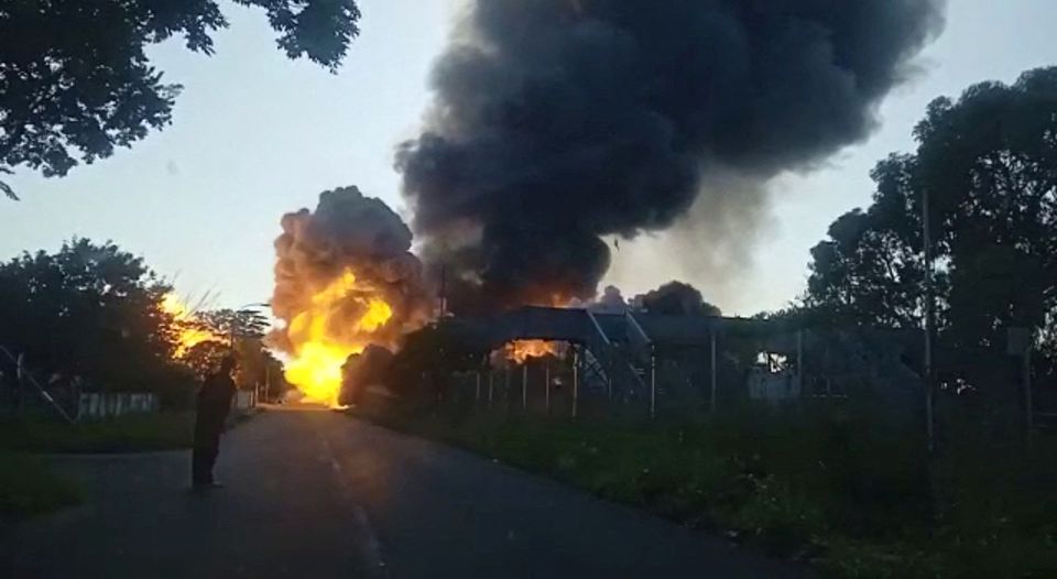 A gas tanker explodes, in Boksburg, South Africa December 24, 2022, in this screen grab from a video obtained by Reuters. AAA Security Group/via REUTERS