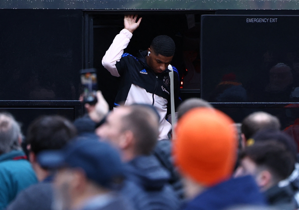 Manchester United's Marcus Rashford arrives outside the stadium before the English Premier League match against Wolverhampton Wanderers at the Molineux Stadium, Wolverhampton, Britain, on December 31, 2022.  REUTERS/Molly Darlington