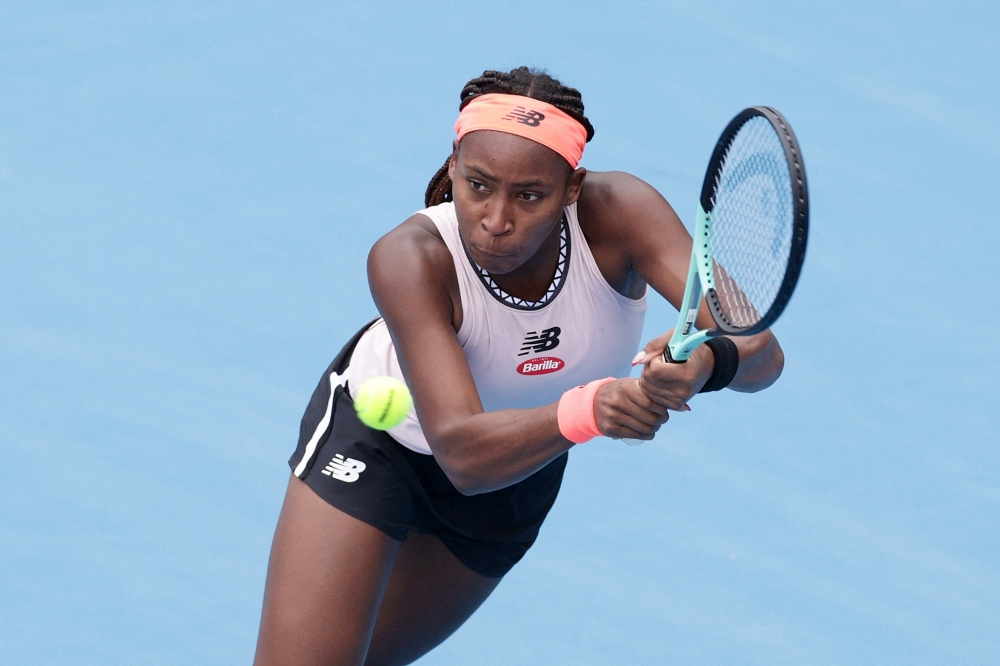 Coco Gauff of the US hits a return against Montenegro's Danka Kovinic during their women's singles semi-final match against at the ASB Classic Tennis Tournament in Auckland on January 7, 2023. (Photo by David Rowland / AFP)