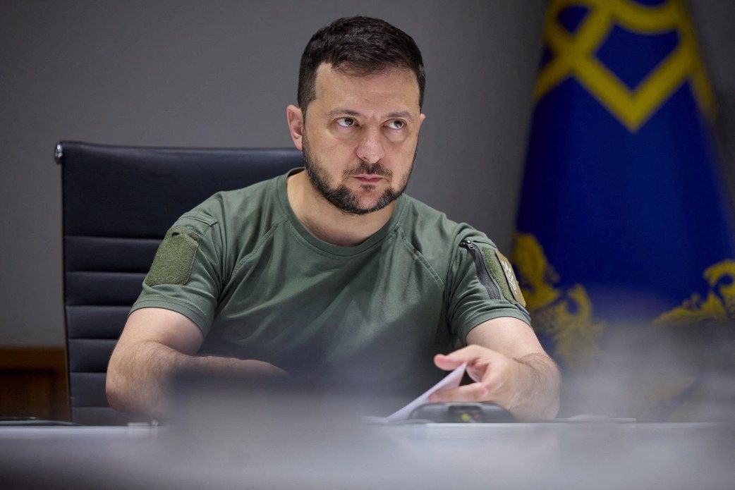 File Photo: Ukraine's President Volodymyr Zelenskiy attends the NATO summit via video link, in Kyiv, Ukraine, June 29, 2022. (Ukrainian Presidential Press Service via REUTERS)