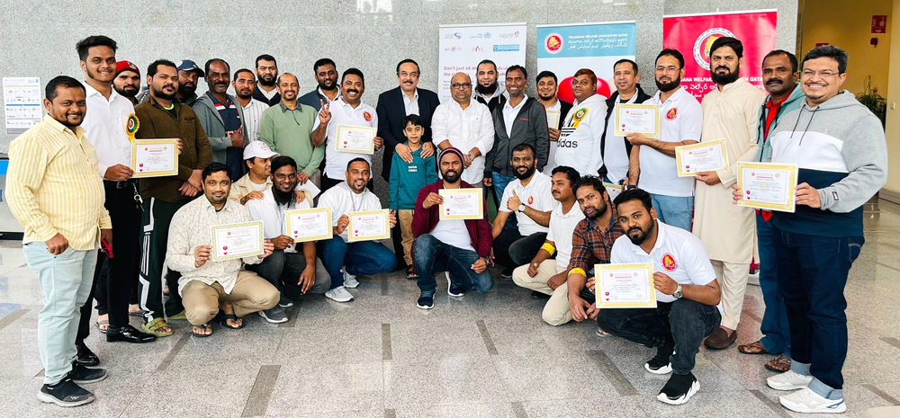 Telangana Welfare Association members at the blood donation drive.