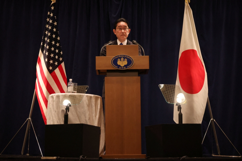 Japan's Prime Minister Fumio Kishida speaks during a news conference following the US-Japan summit in Washington, US, on January 14, 2023. REUTERS/Julia Nikhinson
