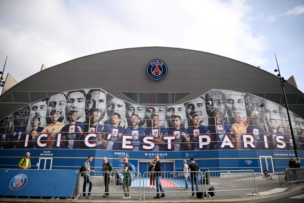 This file photo taken on October 10, 2022 shows a general view of the Parc des Princes stadium in Paris, on the eve of their UEFA Champions League 1st round day 4 group H football match against Benfica. - The Parc des Princes 