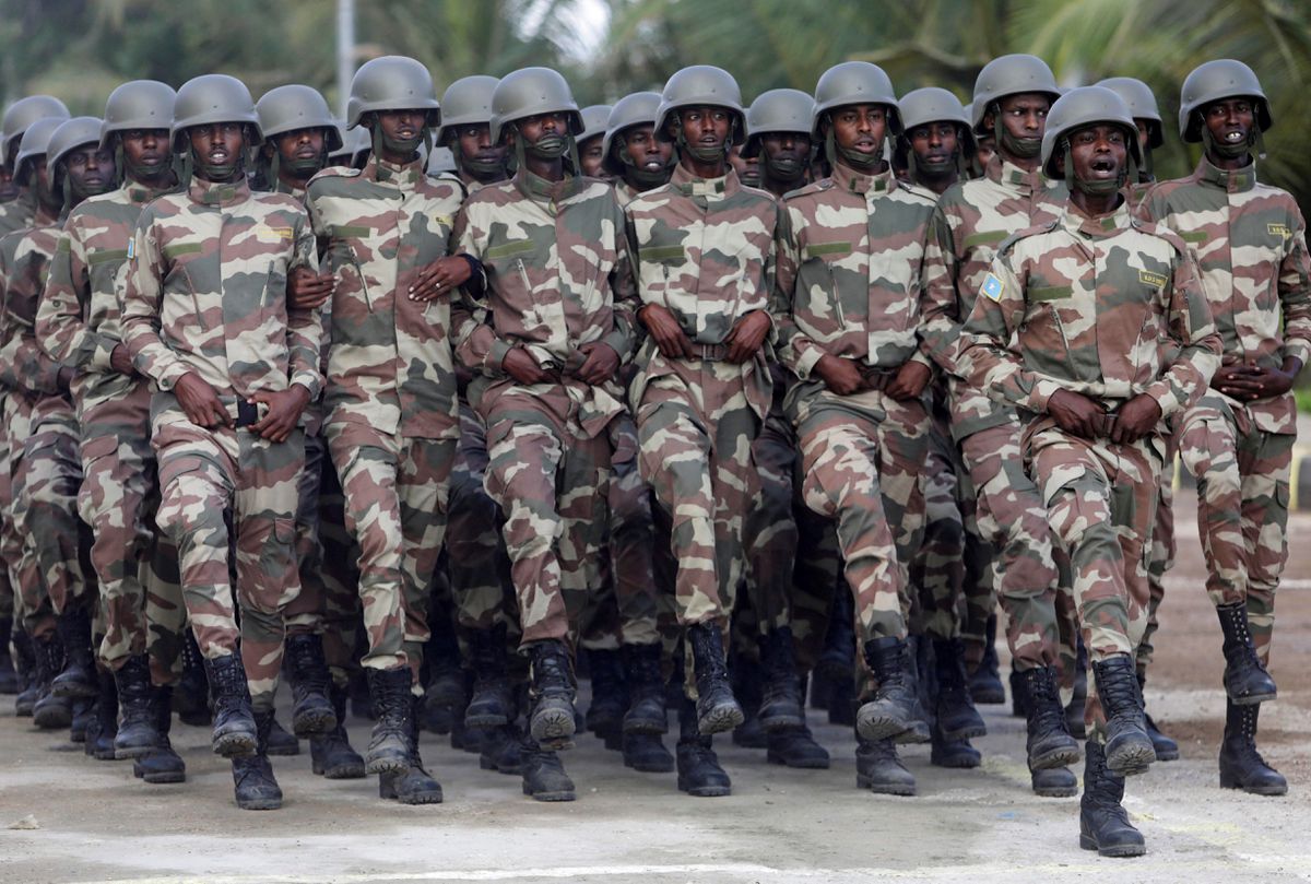 File Photo: Somali military officers march in a parade during celebrations to mark the 62nd anniversary of the Somali National Armed Forces in Mogadishu, Somalia April 12, 2022. (REUTERS/Feisal Omar)