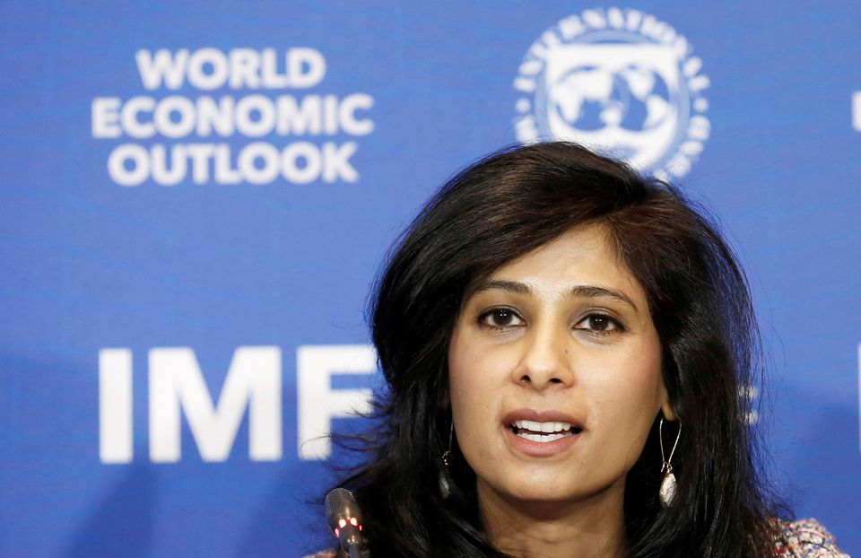 IMF Deputy Managing Director Gita Gopinath at the International Monetary Fund (IMF), speaks during a news conference in Santiago, Chile, on July 23, 2019.  File Photo / Reuters
