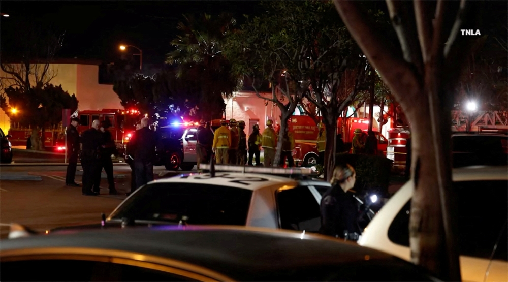 Screenshot from a video shows emergency responders at the shooting scene, following a shooting at Monterey Park, California, U.S. January 22, 2023. TNLA/Handout via REUTERS