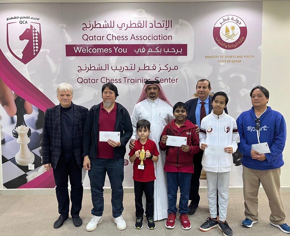 Top performers of Qatar Center Ranking Chess Championship pose for a group photo. 