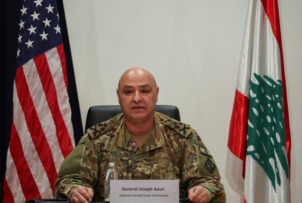 Lebanon's Army chief General Joseph Aoun, speaks during a news conference to launch a Livelihood Support Program for the Lebanese army and Internal Security Forces (ISF) hosted by the United Nations Development Programme (UNDP) in partnership with the US Embassy in Beirut, at the UN headquarters in Beirut, Lebanon on January 25, 2023. REUTERS/Mohamed Azakir