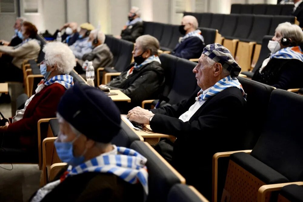 Polish survivors of the Auschwitz-Birkenau camp attend a commemorative ceremony at the Memorial and Museum Auschwitz-Birkenau of the former German Nazi concentration and extermination camp in Oswiecim, Poland. BARTOSZ SIEDLIK / AFP
