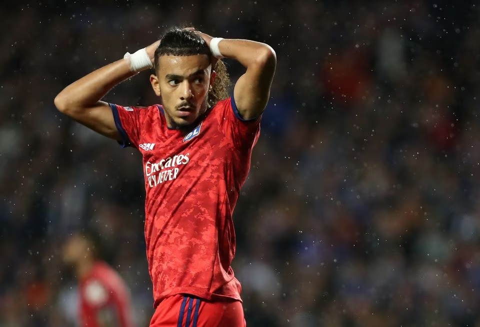September 16, 2021 Olympique Lyonnais' Malo Gusto reacts after missing a chance to score REUTERS/Russell Cheyne
