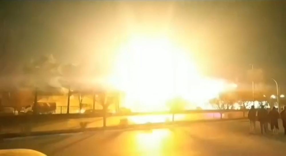 This image grab taken from a UGC video posted on January 29, 2023, reportedly shows an explosion in Iran's Isfahan province. (Photo by UGC / AFP) 