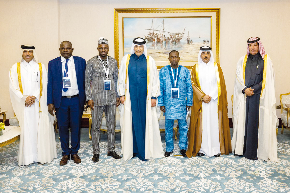 Speaker of the Shura Council H E Hassan bin Abdullah Al Ghanim with heads of parliaments and officials on the sidelines of Counter-Terrorism Coordination Meeting for Parliamentary Policy Dialogue.