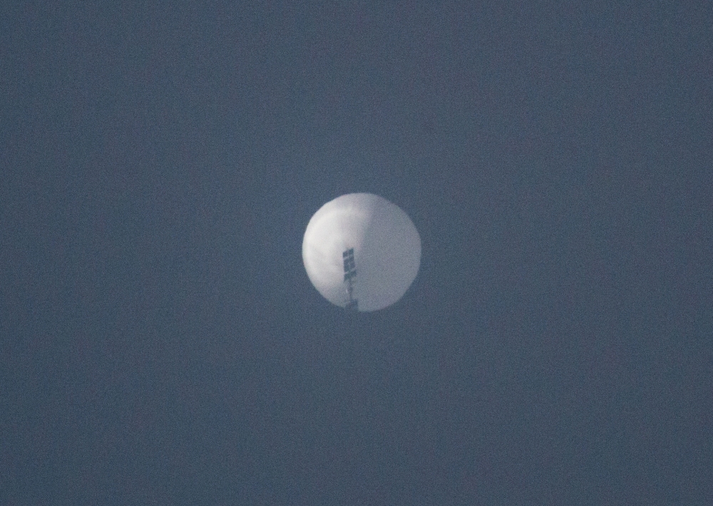 A balloon flies in the sky over Billings, Montana, US, February 1, 2023 in this picture obtained from social media. (Chase Doak/via REUTERS)