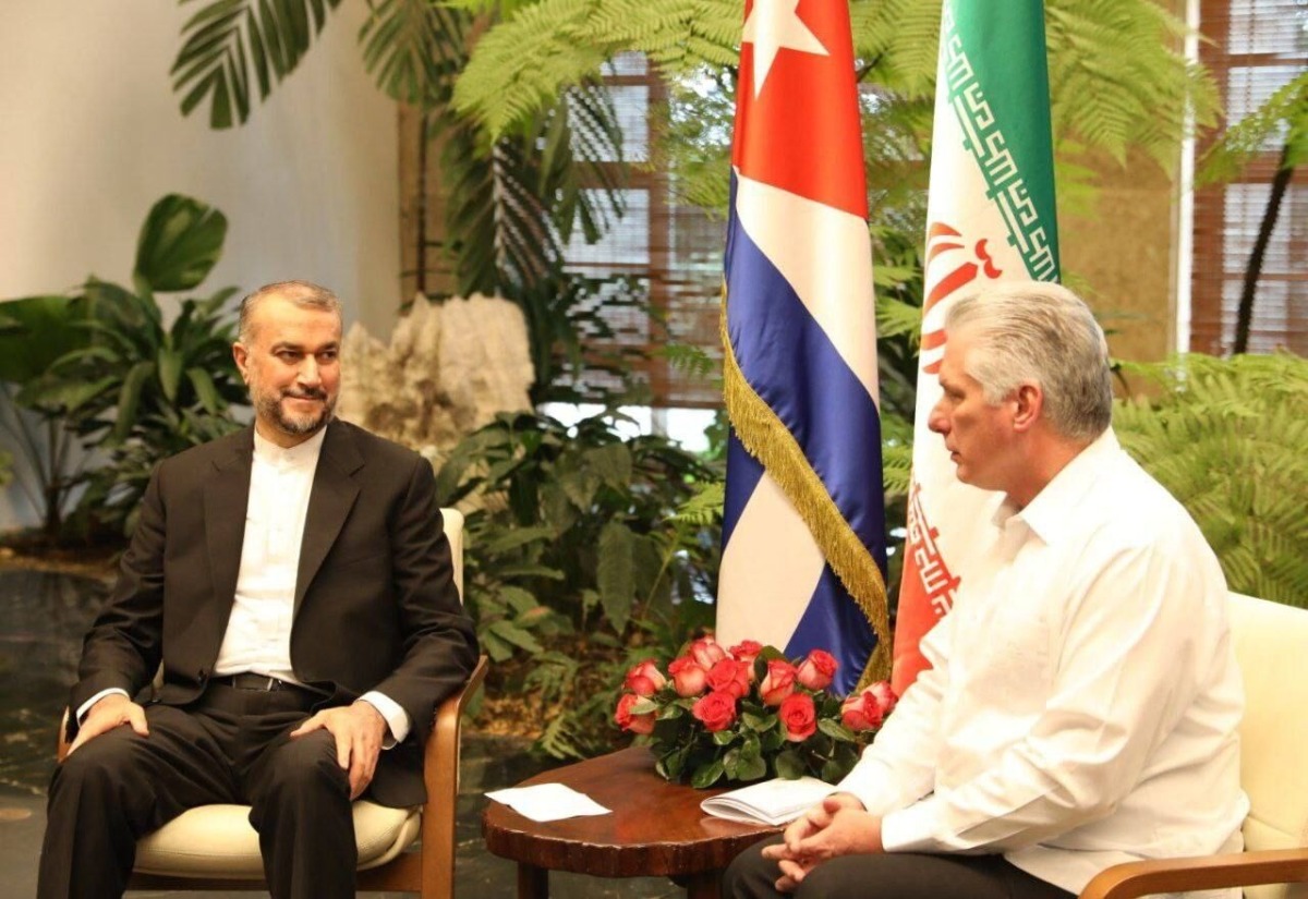 President of Cuba Miguel Diaz-Canel (R) during his meeting with Minister of Foreign Affairs of Iran Hossein Amir-Abdollahian. Source: Twitter/@QatarNewsAgency