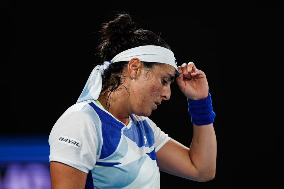 Ons Jabeur of Tunisia looks frustrated during her match against Marketa Vondrousova of the Czech Republic on day four of the 2023 Australian Open tennis tournament at Melbourne Park. / Mike Frey-USA TODAY Sports via Reuters/File Photo
