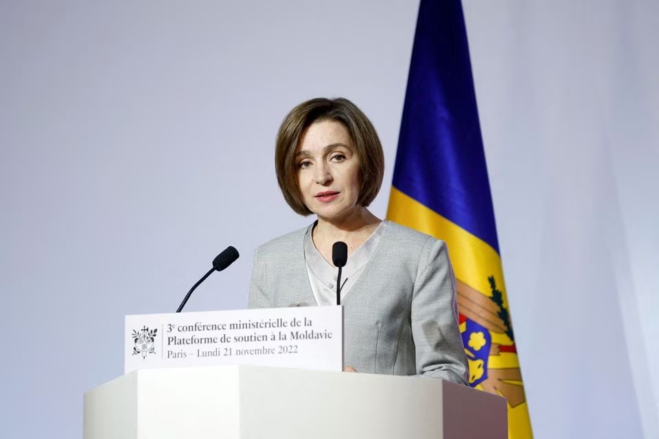 Moldovan President Maia Sandu speaks during the third ministerial conference of the Moldova Support Platform at the Ministerial Conference Centre in Paris, France, 21 November 2022. FILE PHOTO: YOAN VALAT/REUTERS