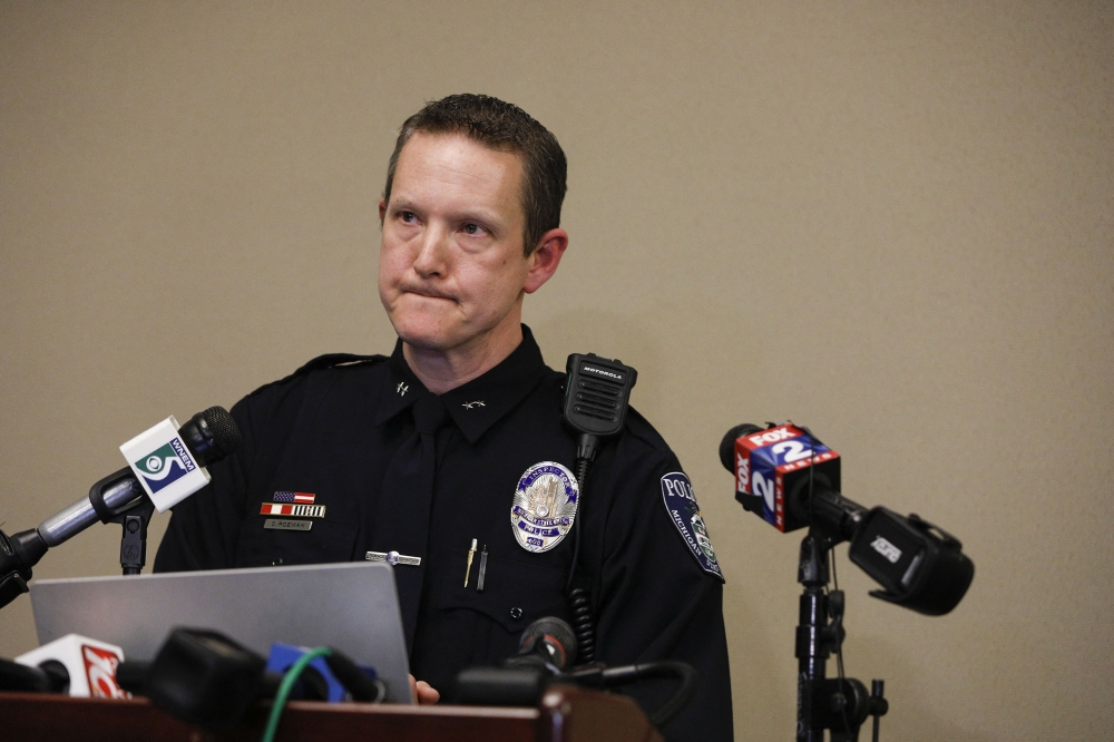 Lansing interim Police Deputy Chief Chris Rozman holds a news conference following an active shooter situation on the campus of Michigan State University on February 13, 2023 in Lansing, Michigan. Bill Pugliano/Getty Images/AFP