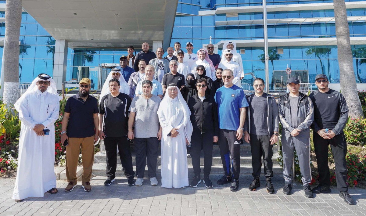 Health sector officials during a National Sport Day event at Hamad Bin Khalifa Medical City yesterday.