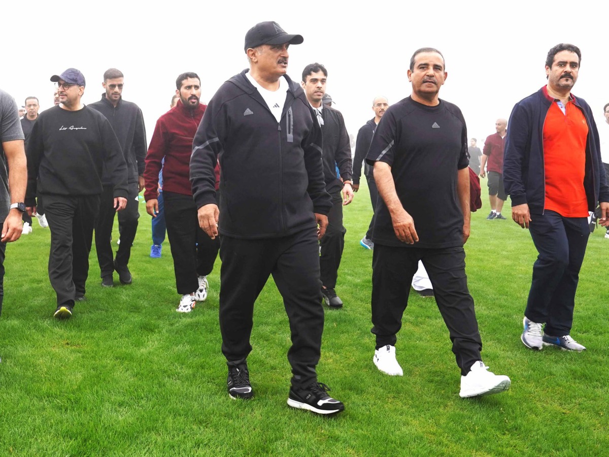 Minister of Justice H E Masoud bin Mohammed Al Ameri and Chief of Staff of the Armed Forces H E Staff Lieutenant General (Pilot) Salem bin Hamad bin Aqeel Al Nabit participating in National Sport Day activities at National Service Academy. 