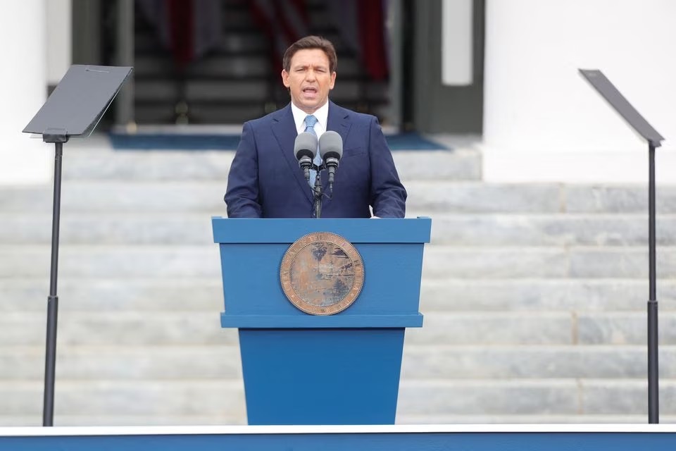 File photo: Florida's Governor Ron DeSantis gives a speech to those in attendance after taking the oath of office at his second term inauguration in Tallahassee, Florida, U.S. January 3, 2023. REUTERS/Octavio Jones