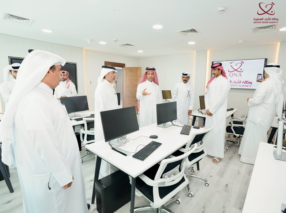 QNA Director-General of Ahmed bin Saeed Al Rumaihi with Directors of Moral Guidance Directorates and a number of senior officers in the Defence Ministries of the Gulf Cooperation Council countries, yesterday.