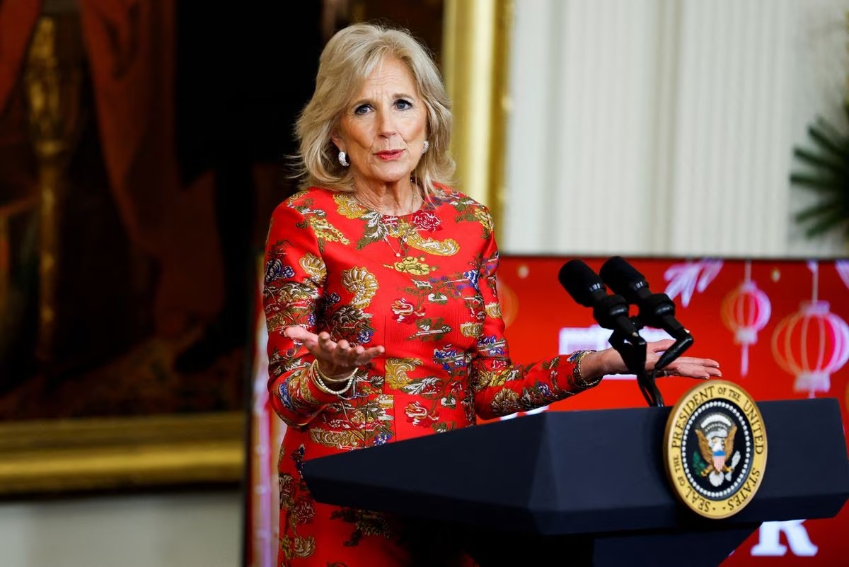 First lady Jill Biden speaks during a Lunar New Year reception in the East Room of the White House in Washington, US, January 26, 2023. (REUTERS/Evelyn Hockstein)