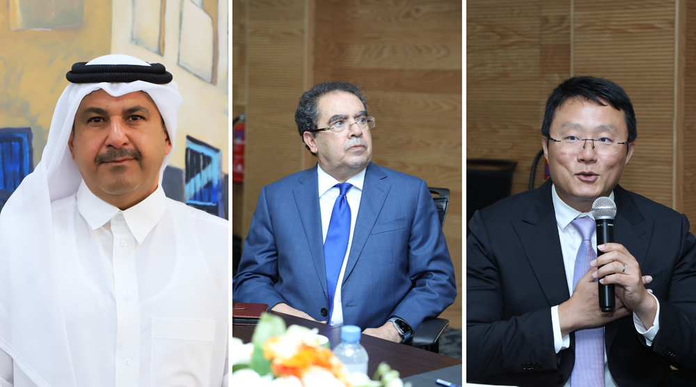 From left: QU-CENG Dean Dr. Khalid Kamal Naji, Dean of the College of Science and Engineering at HBKU Dr. Mounir Hamdi and Henry Ye VP of Public Relations and Media for the Northern Gulf Region at Huawei