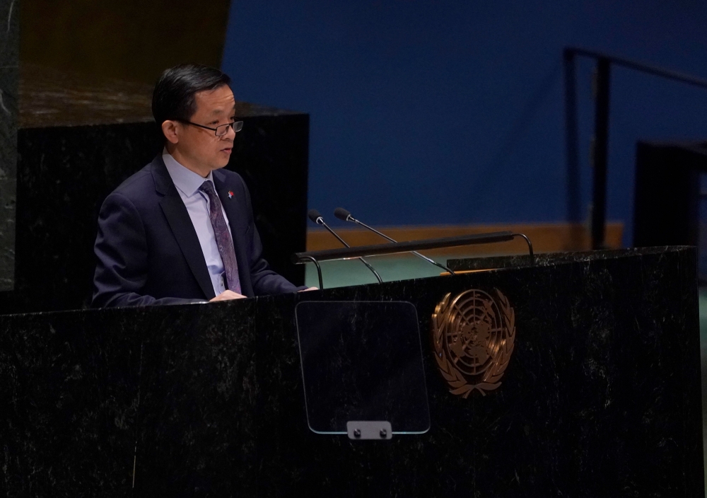 China's deputy United Nations Ambassador Dai Bing speaks during the Eleventh Emergency Special Session of the General Assembly on Ukraine, at UN headquarters in New York City on February 23, 2023. (Photo by TIMOTHY A. CLARY / AFP) 