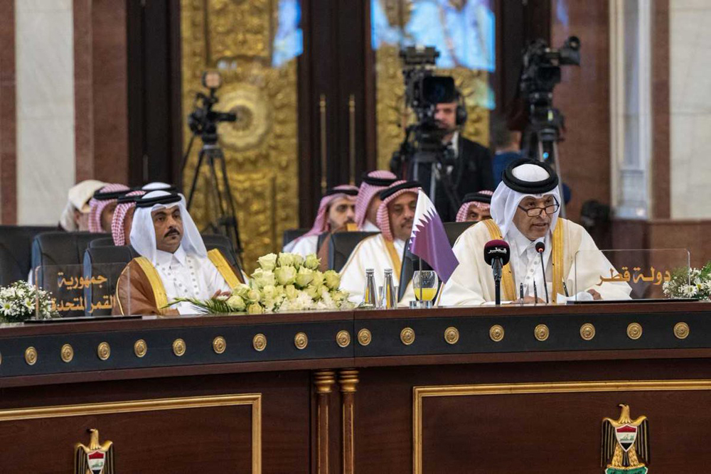 Speaker of Shura Council H E Hassan bin Abdullah Al Ghanim delivering his speech before the opening session of the 34th conference of the Arab Inter-Parliamentary Union in Baghdad, Iraq.