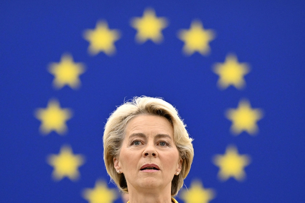 In this file photo taken on September 14, 2022 European Commission President Ursula von der Leyen delivers a speech during a debate on 