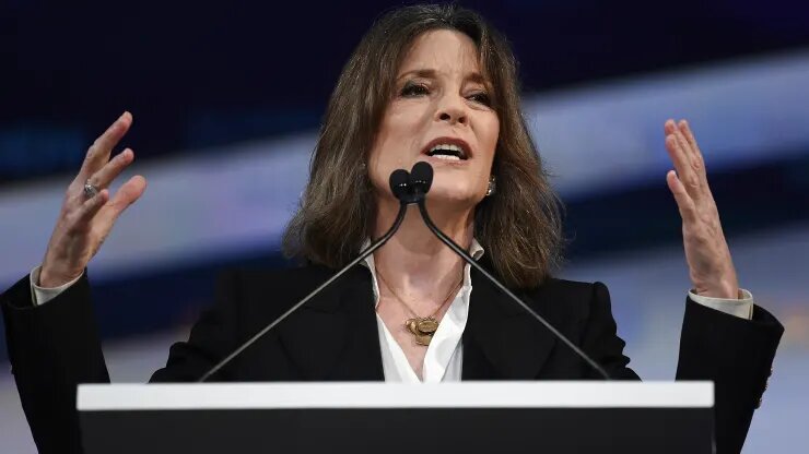Democratic Presidential hopeful Marianne Williamson speaks at the California Democratic Party 2019 Fall Endorsing Convention in Long Beach, California on November 16, 2019. File photo / AFP