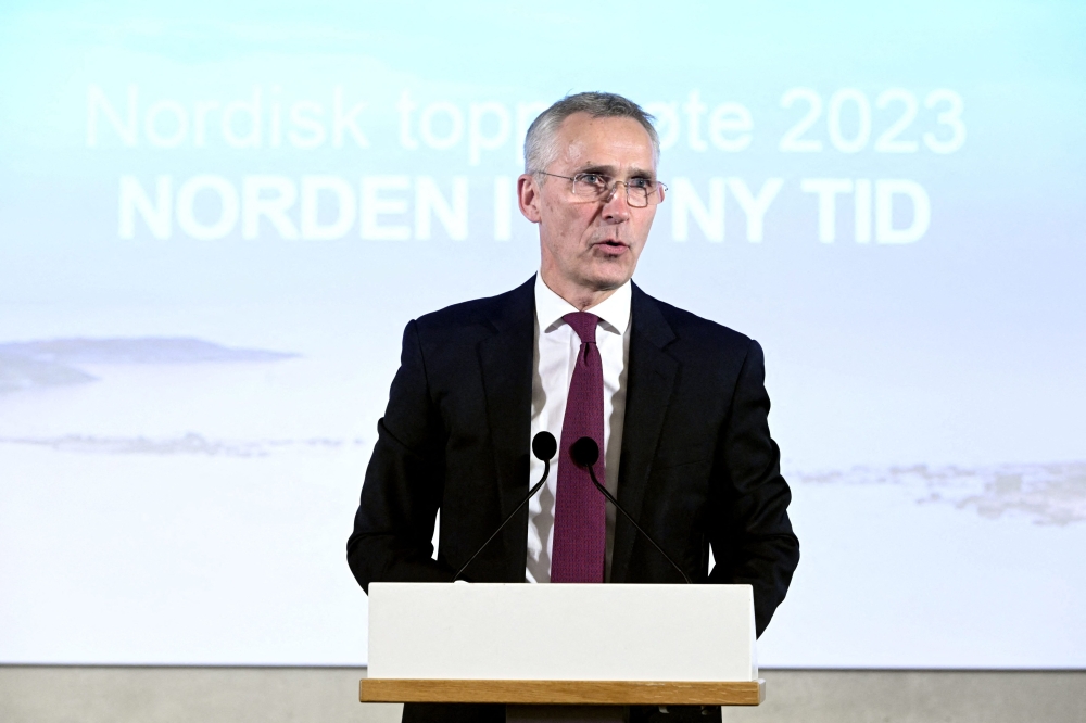 NATO Secretary General Jens Stoltenberg speaks during the annual meeting of SAMAK, the Co-operation Committee of the Nordic Social Democratic parties and trade unions, in Helsinki, Finland, on February 28, 2023. (Photo by Heikki Saukkomaa / Lehtikuva / AFP)