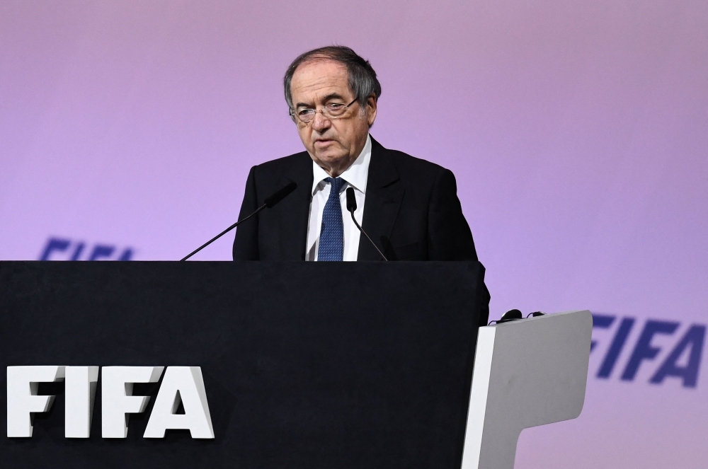 In this file photo taken on June 05, 2019 French Football Federation President Noel Le Graet addresses delegates at the 69th FIFA Congress at Paris Expo, Porte de Versailles in Paris. - Le Graet resigned on February 28, 2023, after months of accusations of sexual and psychological harassment. (Photo by FRANCK FIFE / AFP)