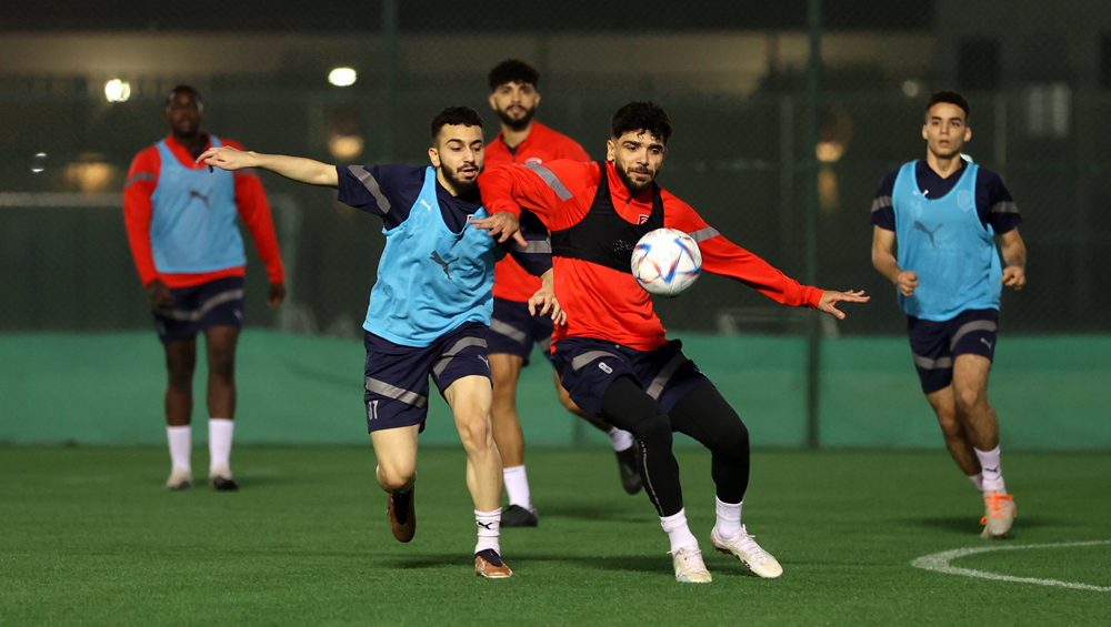 Al Duhail players during a training session yesterday.