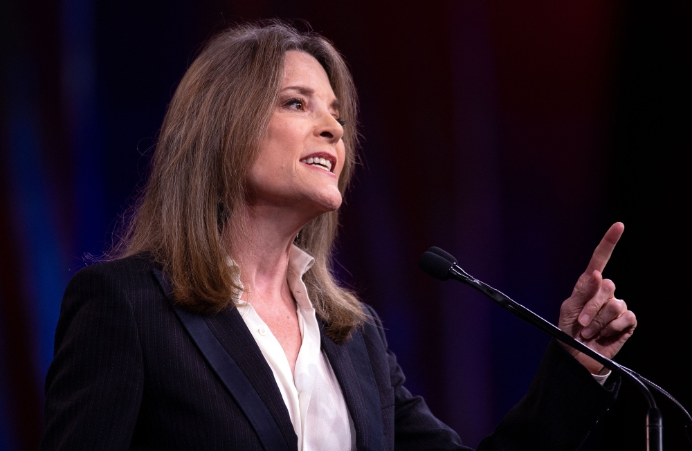 In this file photo taken on August 23, 2019, US Democratic Presidential hopeful Marianne Williamson speaks during the Democratic National Committee's summer meeting in San Francisco, California.  (Photo by JOSH EDELSON / AFP)