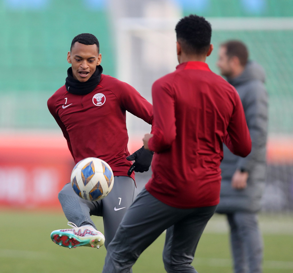 Qatar U20 players in action during a training session.