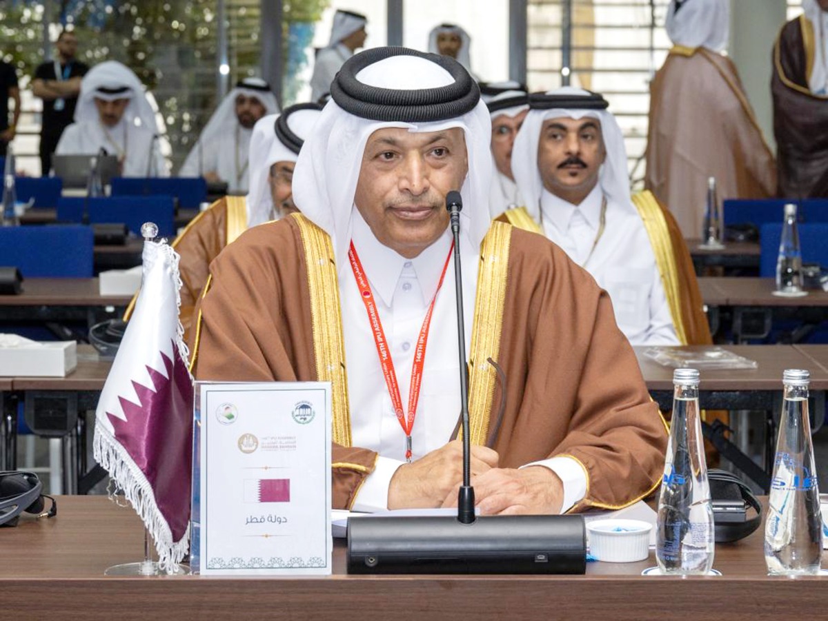 Shura Council Speaker H E Hassan bin Abdullah Al Ghanim during his participation in the meeting in Manama.