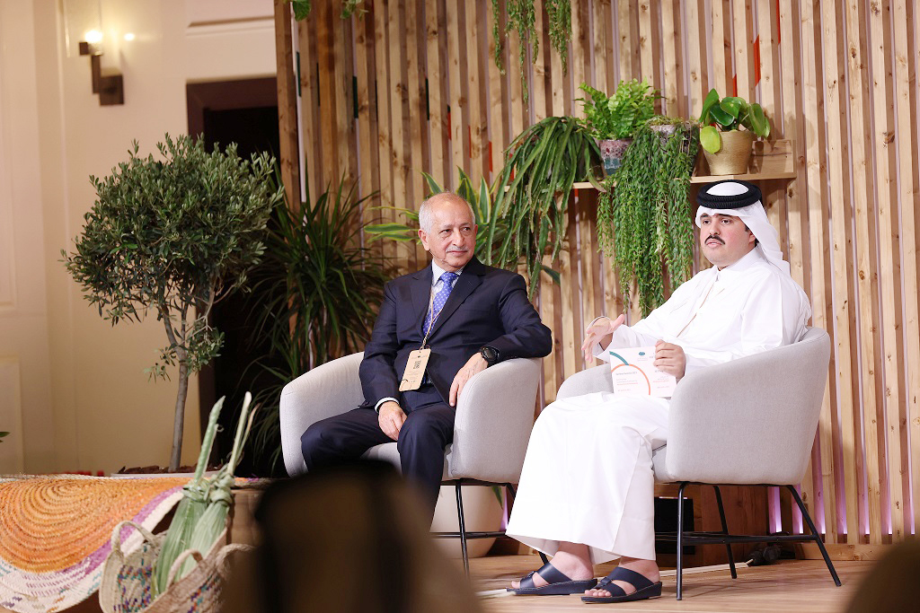 Habes Howail, External Relations Manager, CEO Office at Qatar Foundation in conversation with Abdulrahman Al Eryani, former Minister of Water and Environment of Yemen, during the Earthna Summit 2023.