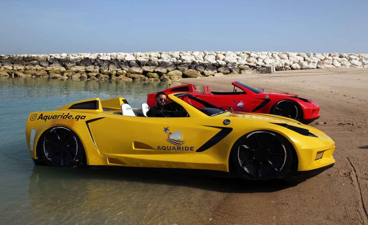 Aquaride CEO Nasser Mahmoud poses with the jetcars. Pic: Salim Matramkot/The Peninsula