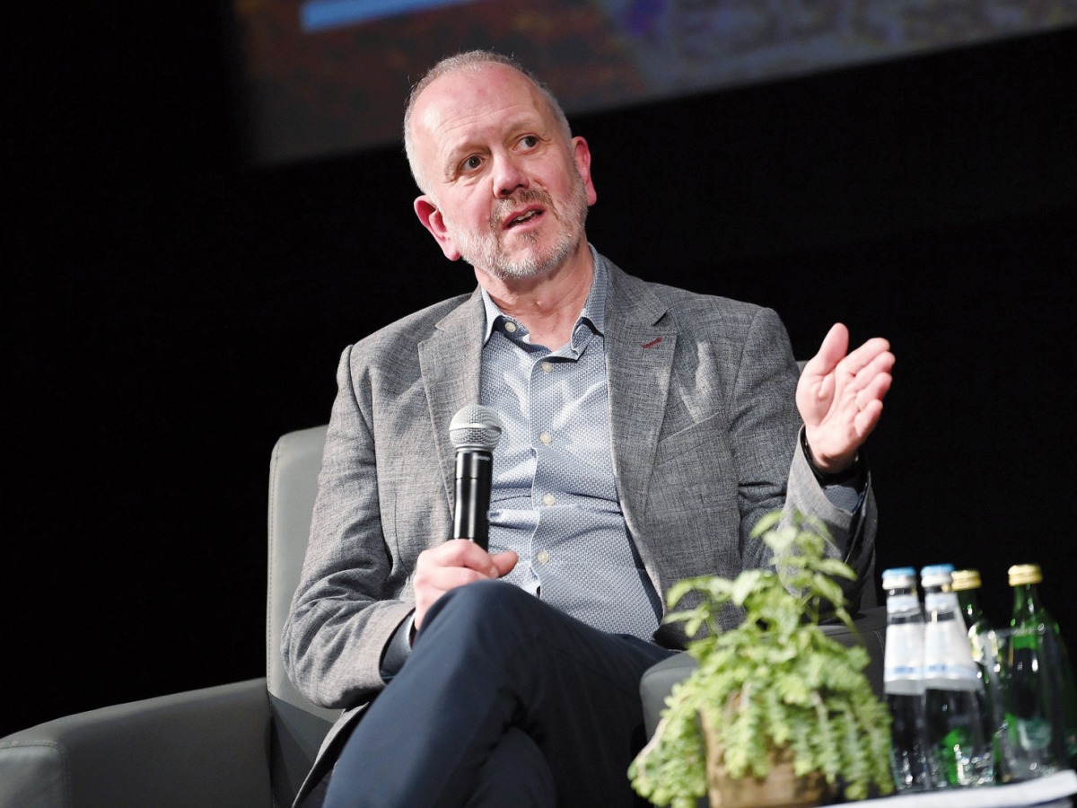 Qumra Master David Parfitt speaks on stage during Qumra Masterclass on day three of Qumra 2023. 