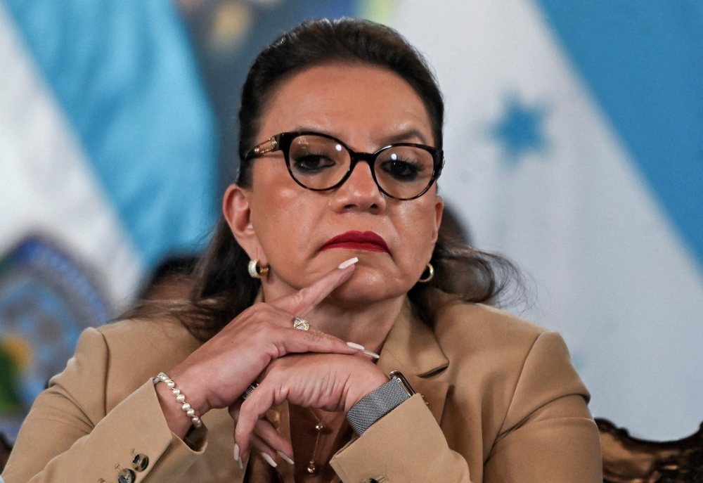 In this file photo taken on November 24, 2022, Honduras' President Xiomara Castro gestures during the launching of the 
