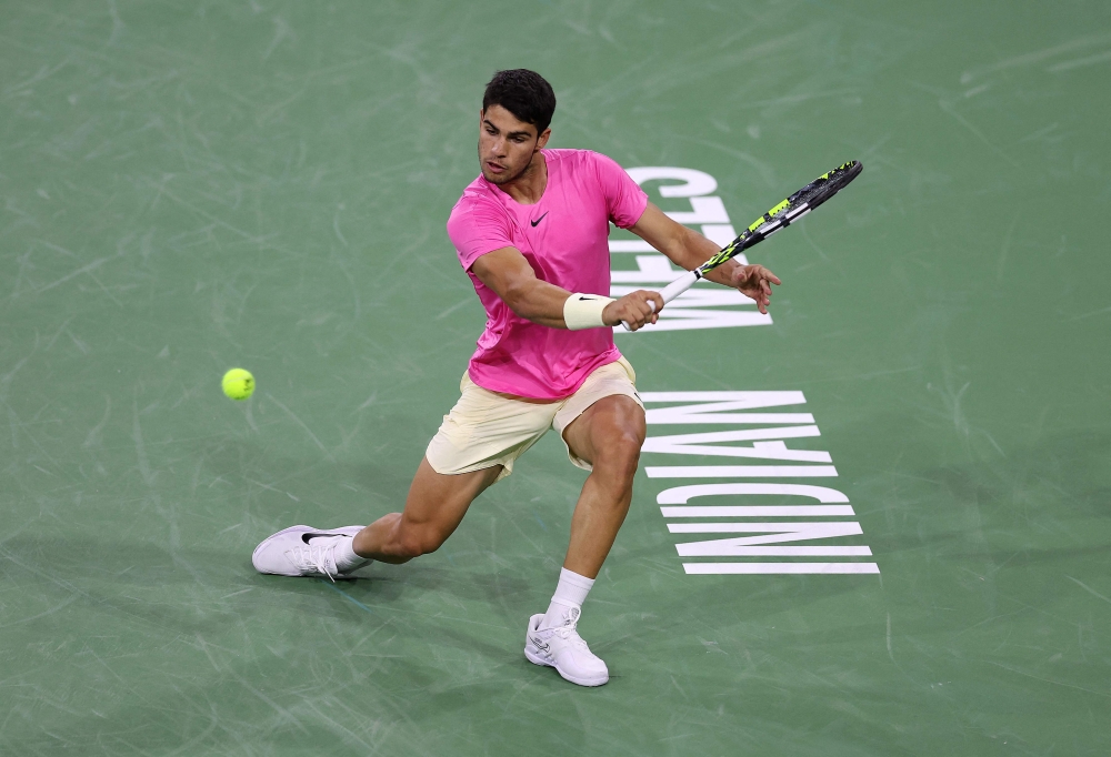 Carlos Alcaraz of Spain in action against Jack Draper of Great Britain after he retired injured during BNP Paribas Open on March 14, 2023 in Indian Wells, California. Julian Finney/Getty Images/AFP 