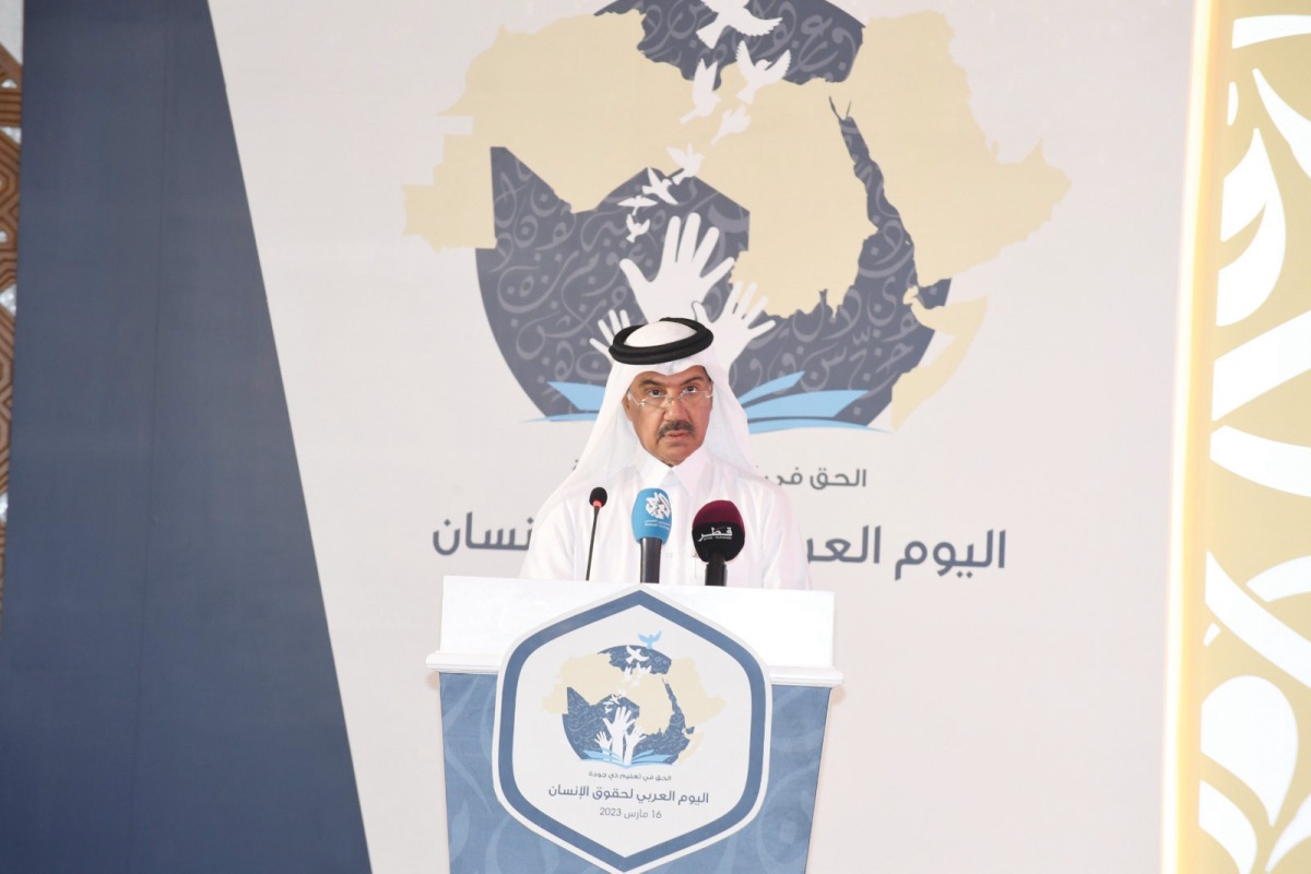 Secretary General of the Ministry of Foreign Affairs H E Dr. Ahmed bin Hassan Al Hammadi speaking at the event marking Arab Human Rights Day.