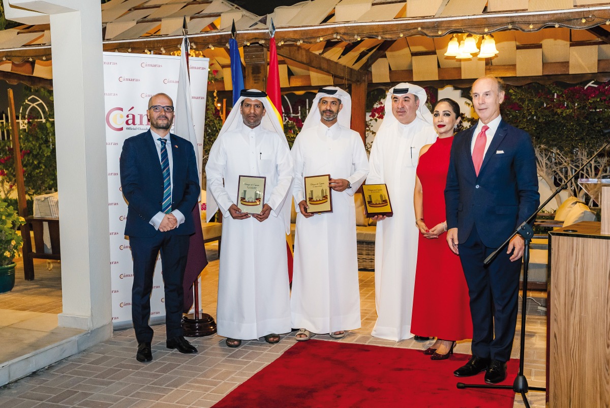 Spanish Ambassador H E Javier Carbajosa Sánchez (first right), his wife Ambreen Qazi and A Nasser Al Khater (third left)  during the ‘Friends of Spain’ Awards on Tuesday.
