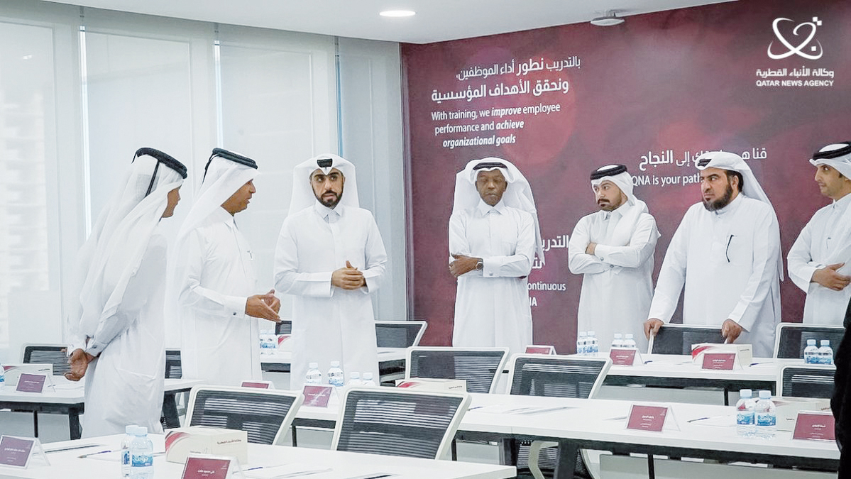 Director-General of QNA Ahmed bin Saeed Al Rumaihi and other officials at the opening of the training facility at the agency's headquarters in Al Dafna, Doha. 