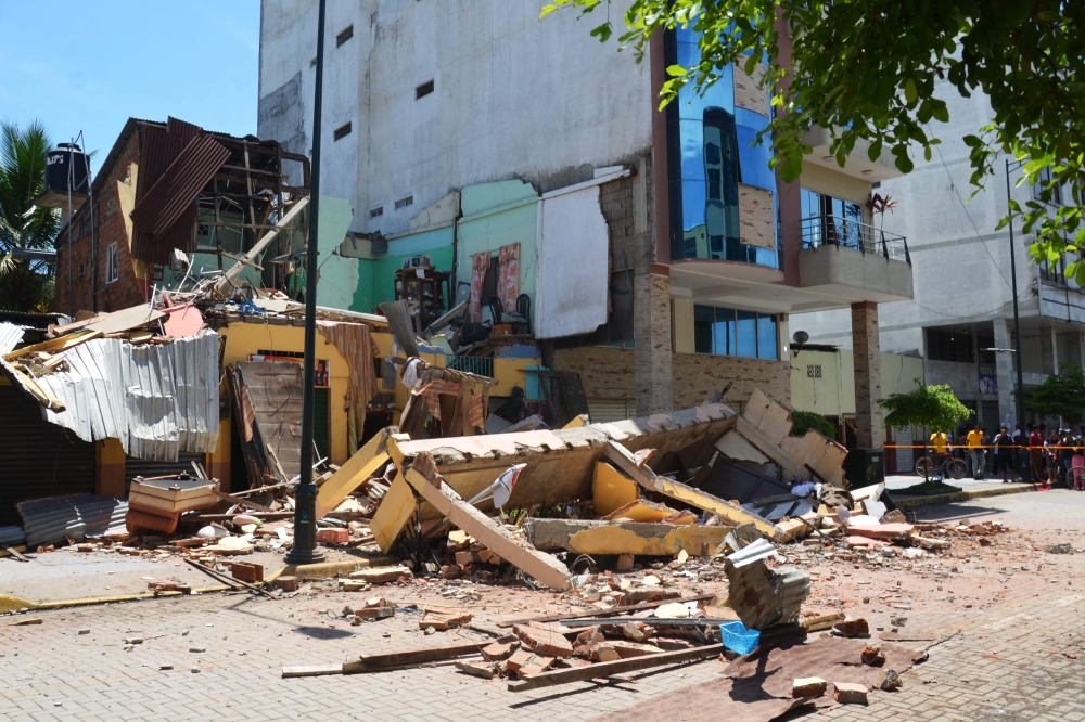 Destroyed buildings are seen after an earthquake in the city of Machala, Ecuador on March 18, 2023. Photo by Gleen Suarez / AFP