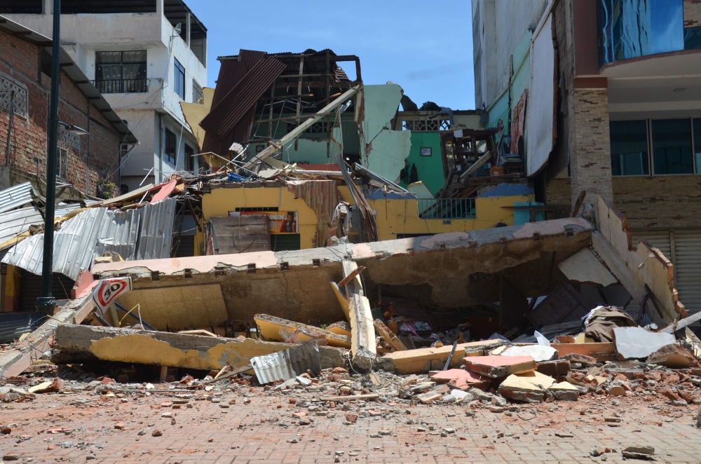 Destroyed buildings are seen after an earthquake in the city of Machala, Ecuador on March 18, 2023.  (Photo by Gleen Suarez / AFP)
