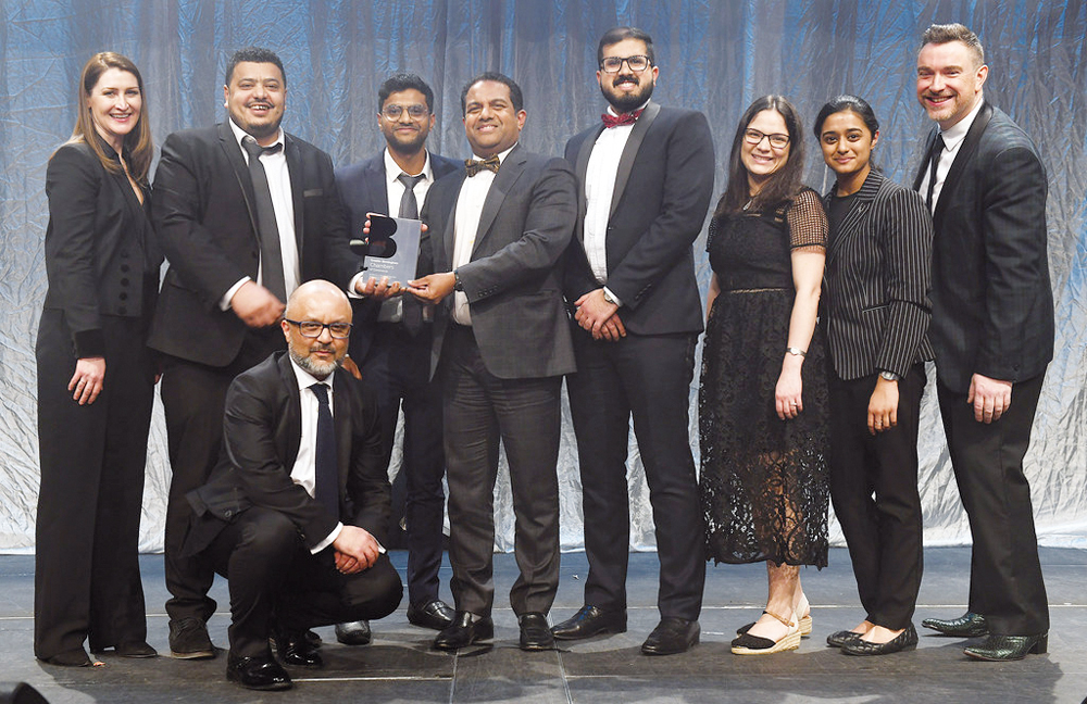 Dr. Mohamed Althaf, Director of Lulu Group International; Fahim, General Manager for Y International UK and Italy; and others at the awards ceremony, in Birmingham, UK.
