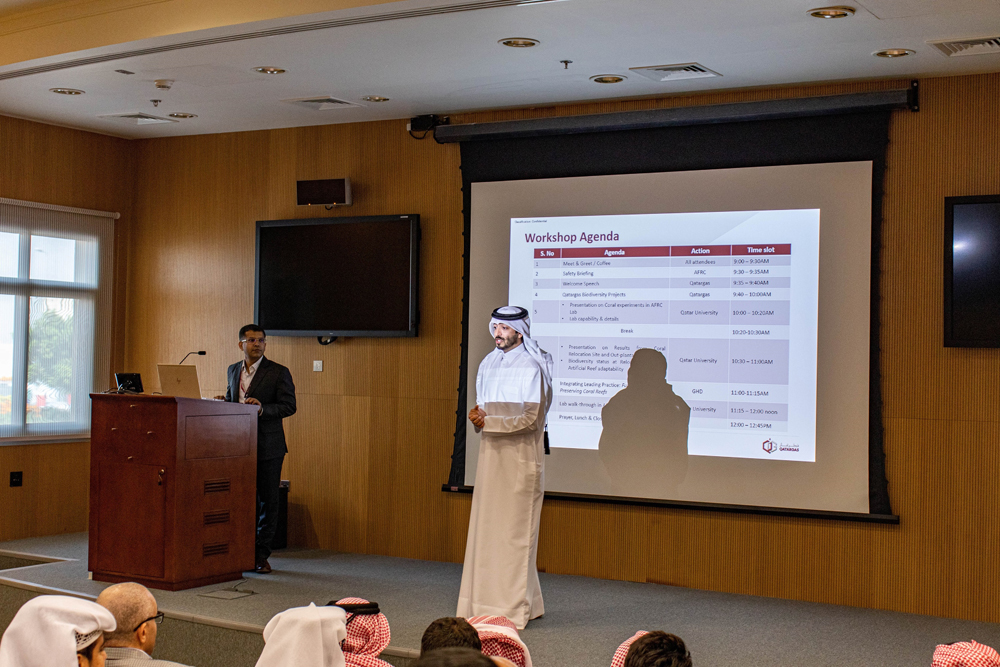 A Qatargas official makes a presentation at the Coral Reef Workshop.
